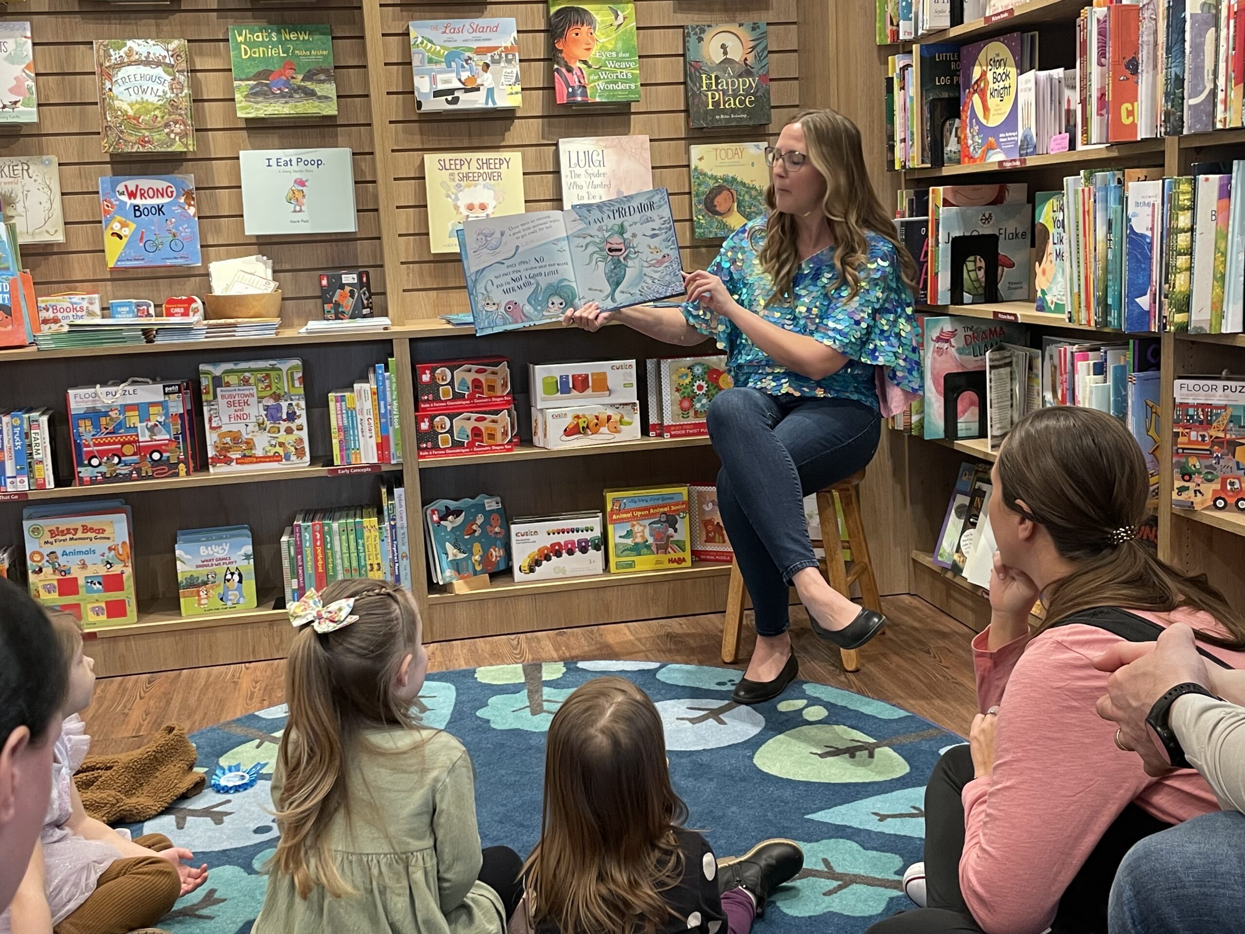 Eija reading from her book at storytime at Wishing Tree Books