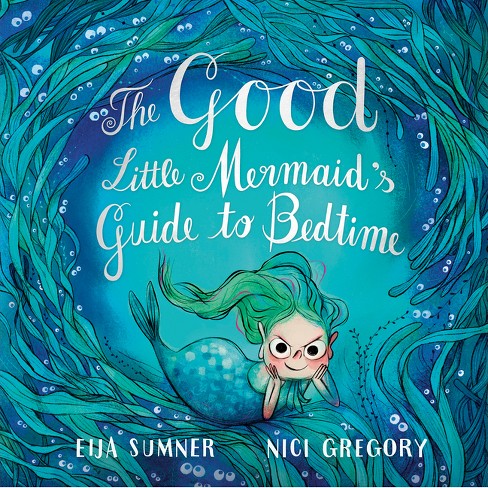 Blue book cover for with a mischievous looking mermaid girl.